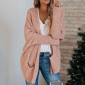 VICI - Pocketed Popcorn Open Knit Cardigan Sweater - Dusty Rose